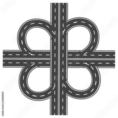 Road interchange. Highway with white markings. illustration