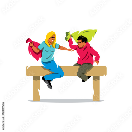 Vector Pillow fight Cartoon Illustration.
