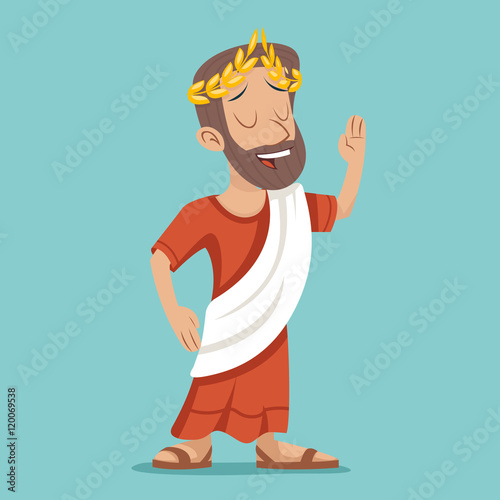 Greek Roman Retro Vintage Businessman Cartoon Character Icon on Stylish Background Design Vector Illustration