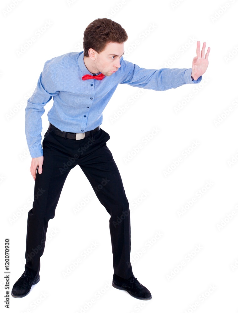 Referee suit and tie butterfly separates boxers. referee gives the command to stop. Referee suit and tie butterfly separates boxers. referee gives the command to stop.