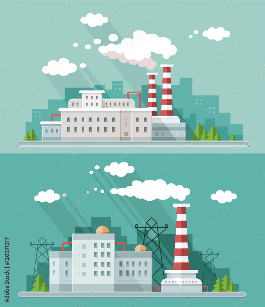 Set industrialnіy landscape. Factory, nuclear power plant on th