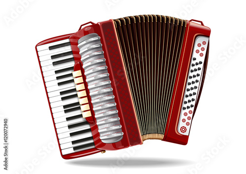 Classical bayan (accordion), harmonic, jew's-harp. Musical instrument. Realistic vector illustration isolated on white background