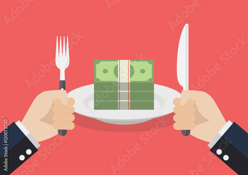 Businessman eating banknotes