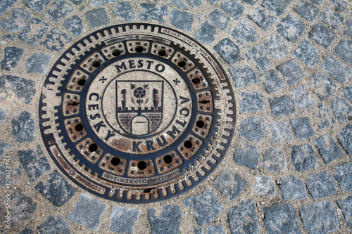 Wallpaper Mural Metal Manhole cover "Cesky Krumlov mesto", Cesky Krumlov, Bohemia, Czech Republic Torontodigital.ca