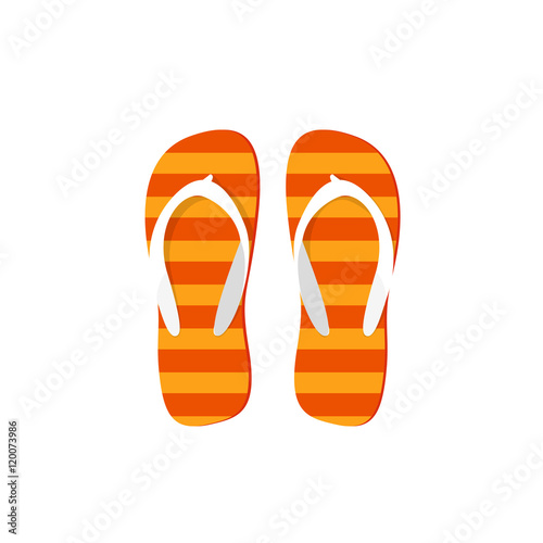 Orange flip-flops slippers flipflops vector beach sandals icon, sea foot shoe illustration isolated on white background, flat cartoon striped cut out image clipart