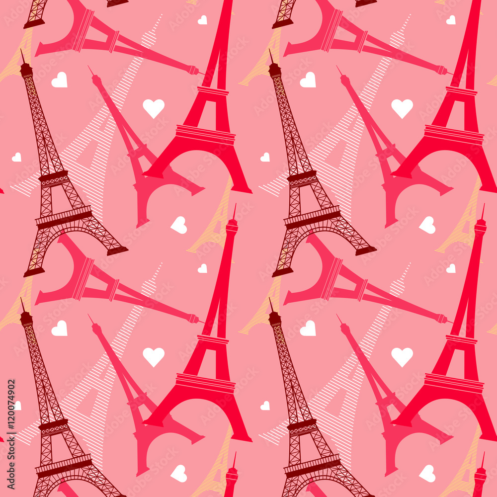 Seamless vector pattern with eiffel tower