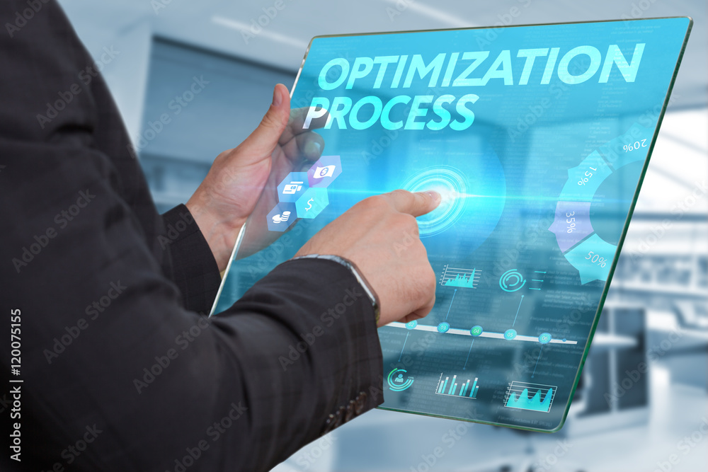 Internet. Business. Technology concept. Businessman presses a b Internet. Business. Technology concept. Businessman presses a b
