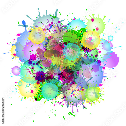 Multicolored watercolor paint splatters vector abstract background