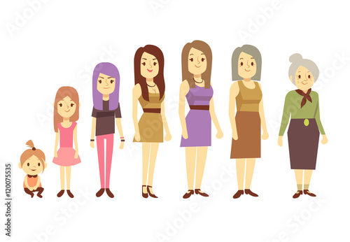 Women generation at different ages from infant baby to senior old woman vector illustration