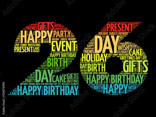 Happy 26th birthday word cloud collage concept