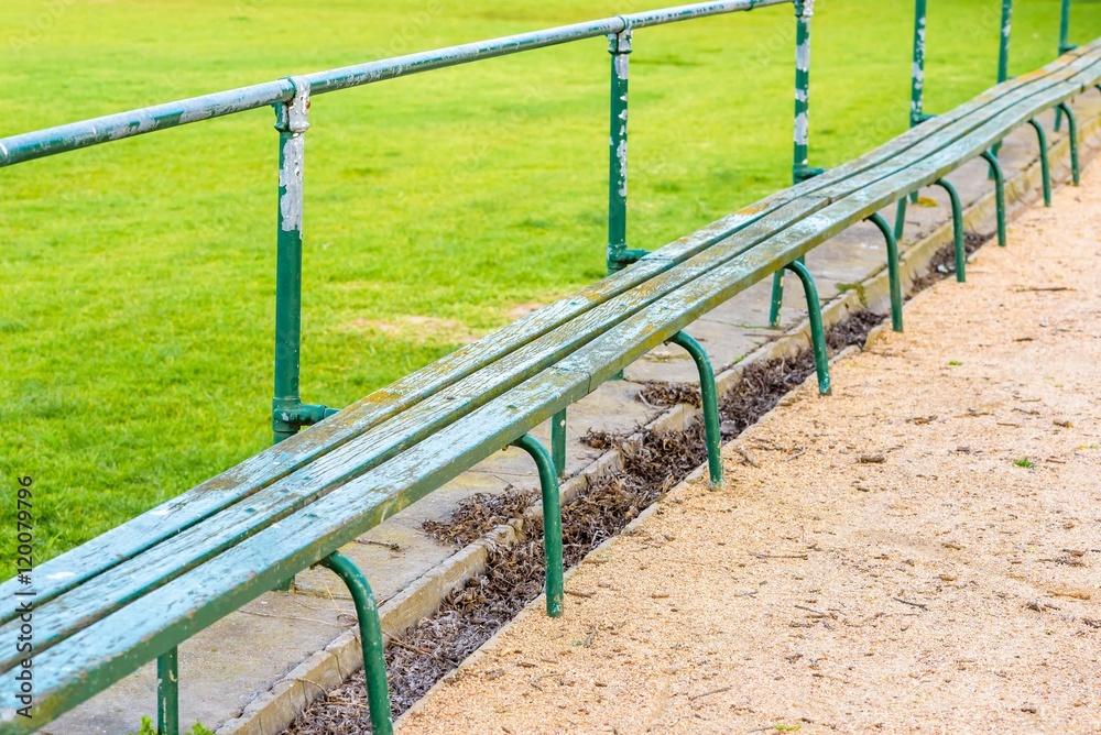 Sports Spectator Bench at a sports oval in Parkville, Melbourne, Australia Sports Spectator Bench at a sports oval in Parkville, Melbourne, Australia