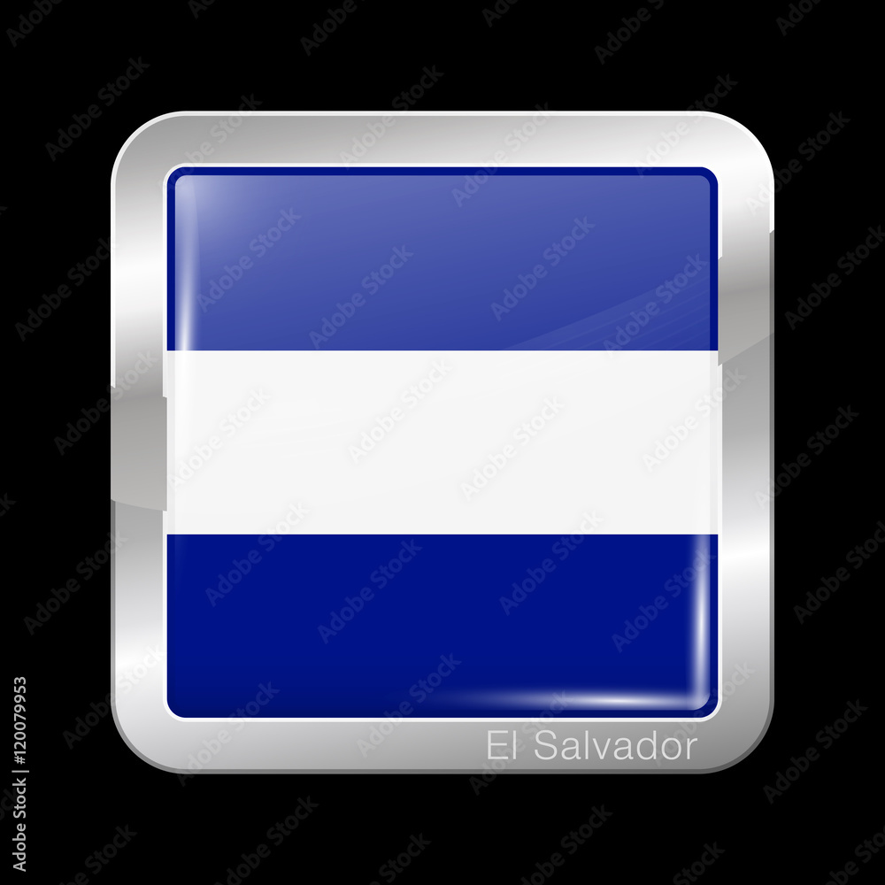 Flag of El Salvador. Metal Icon Square Shape Flag of El Salvador. Metal Icon Square Shape