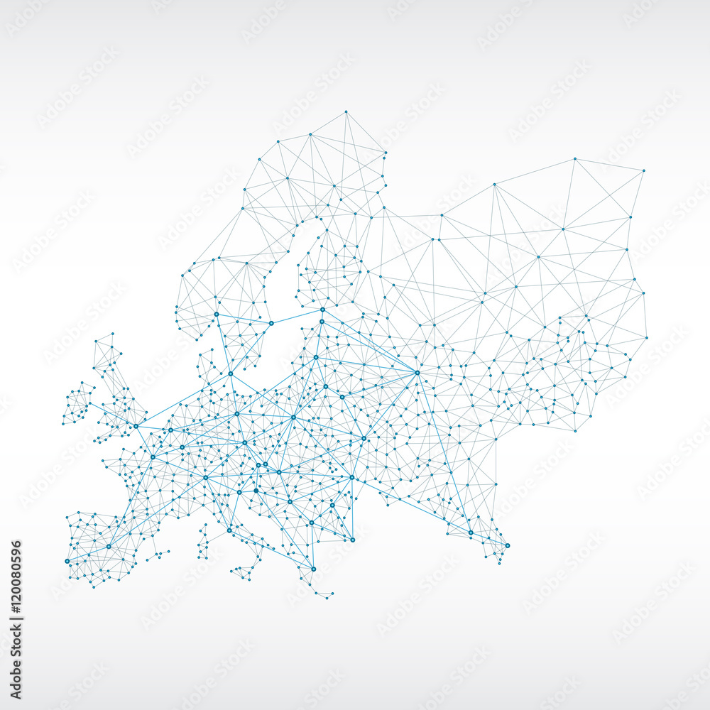 Fototapeta Abstrakcjonistyczny telekomunikacyjny Europa mapy pojęcie z okręgami i liniami