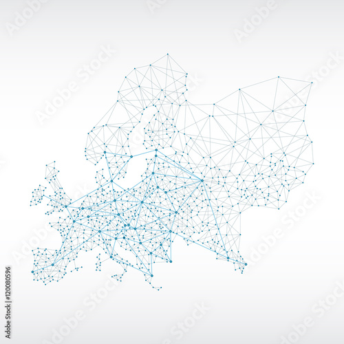Fototapeta Abstrakcjonistyczny telekomunikacyjny Europa mapy pojęcie z okręgami i liniami