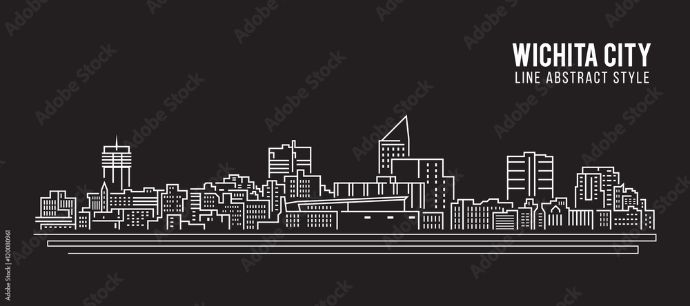 Cityscape Building Line art Vector Illustration design - Wichita city