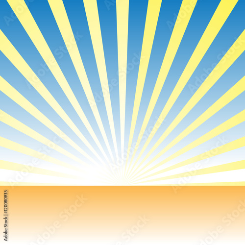 Sunrise, dawn over uncultivated ground, desert. Vector drawing