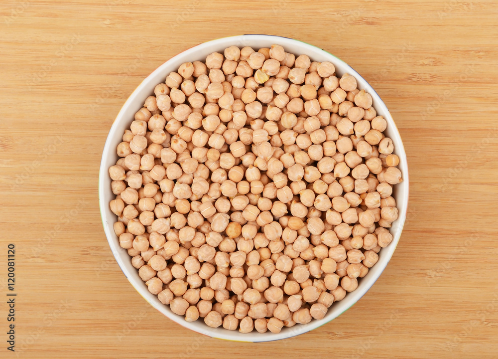 Chickpea in wooden bowl