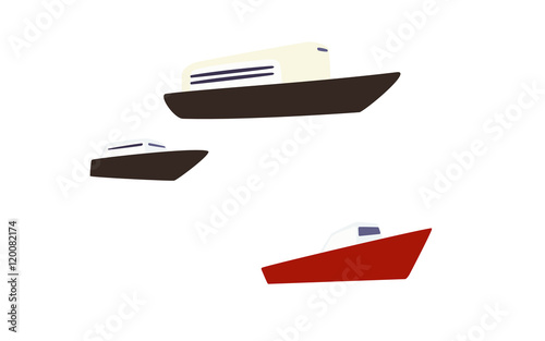 Red and black cartoon ships isolated on white background