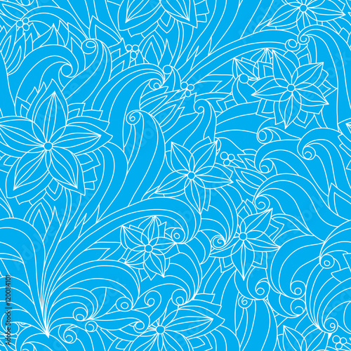 Seamless floral pattern in blue and white colors
