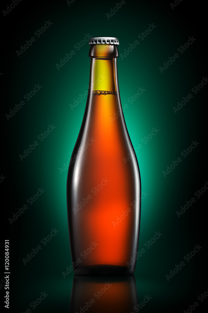 Bottle of beer or cider isolated on green background Bottle of beer or cider isolated on green background