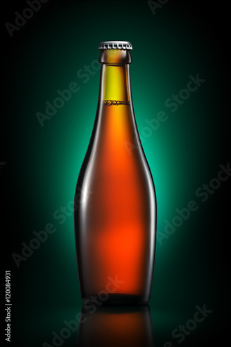 Bottle of beer or cider isolated on green background