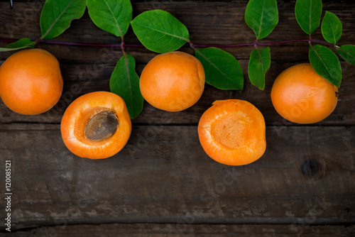 Organic Fresh Apricots with Leaves