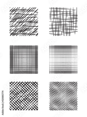 Set of square shapes with hatching. Vector design elements.