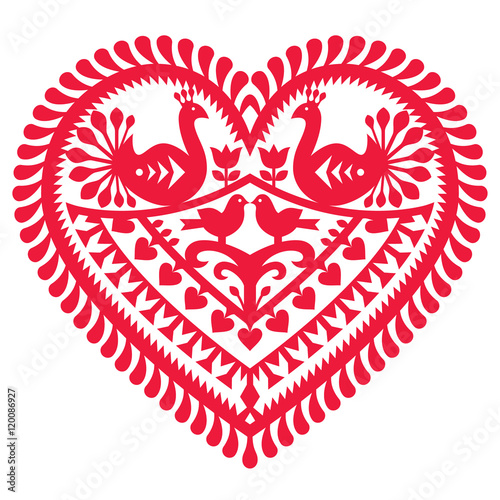 Polish folk art pattern for Valentine's Day - Wycinanki Kurpiowskie (Kurpie Papercuts) 