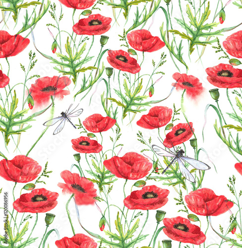 hand-drawn-watercolor-floral-seamless-pattern-summer-meadow-flowers-poppy-on-the-white-background-repeated-pattern-for-textile-wallpaper-red-colorful-blossom