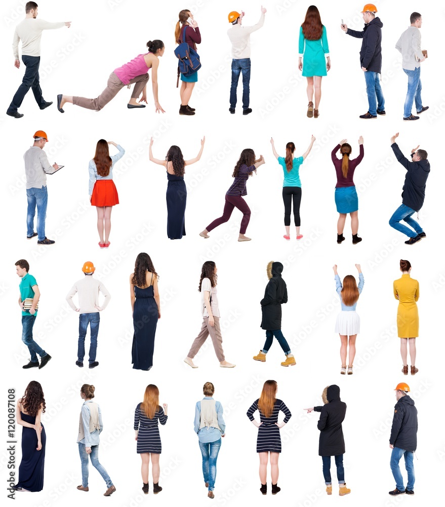 Collection Back view people. Rear view people set. backside view of person. Isolated over white background. Collection Back view people. Rear view people set. backside view of person. Isolated over white background.