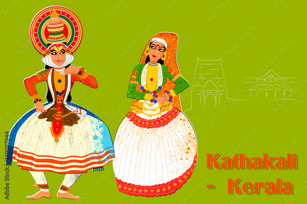 Couple performing Kathakali classical dance of Kerala, India Stock Vector |  Adobe Stock