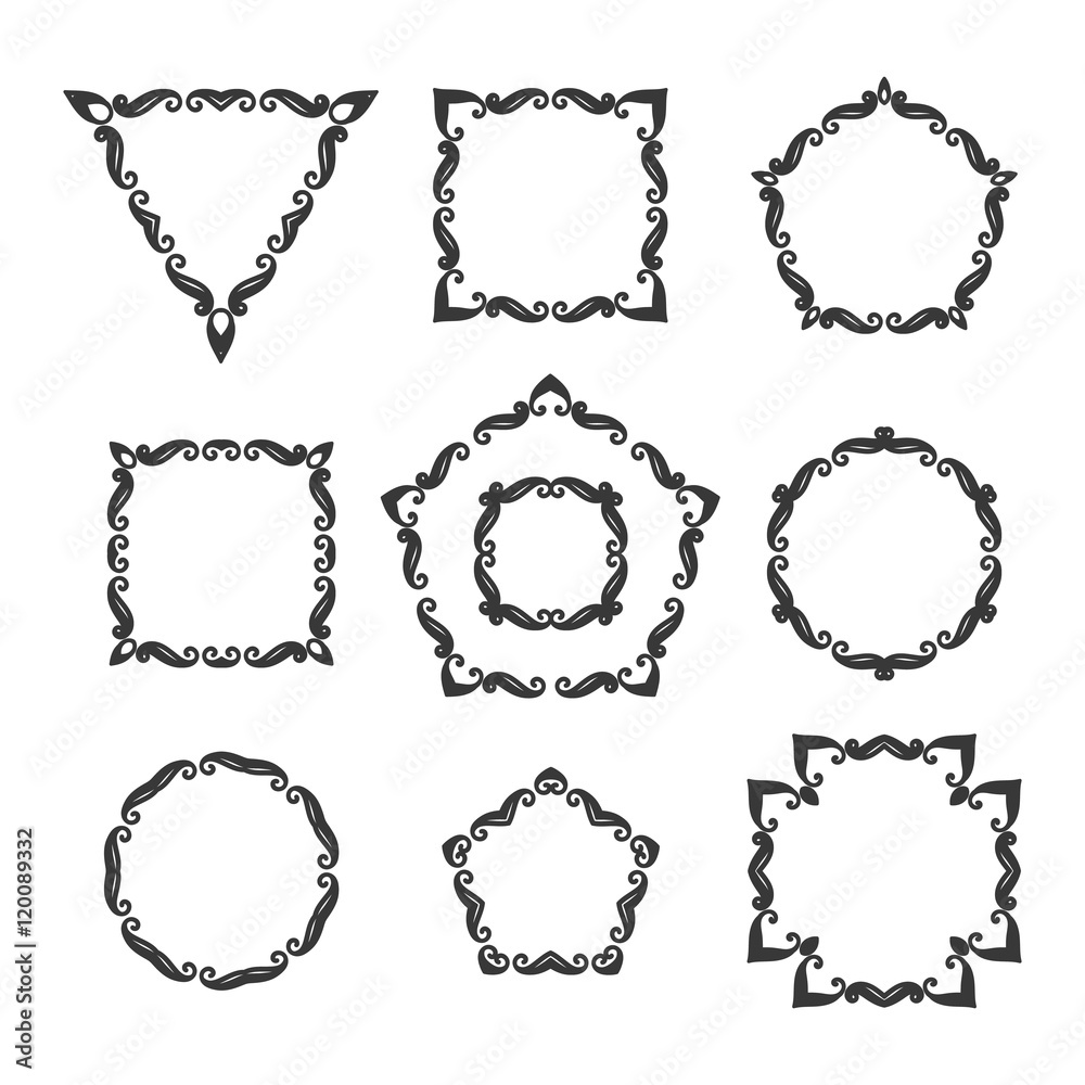 Obraz premium Vector set of ten different retro floral frame