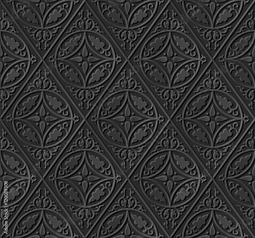 Dark 3D paper art 591 round curve rhomb cross flower frame
