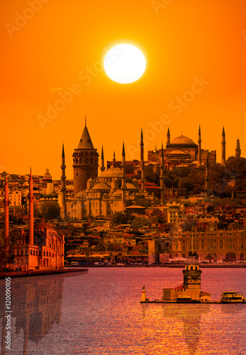 Istanbul Turkey , Maiden tower, Galata tower, Blue mosque, ortakoy mosque photo