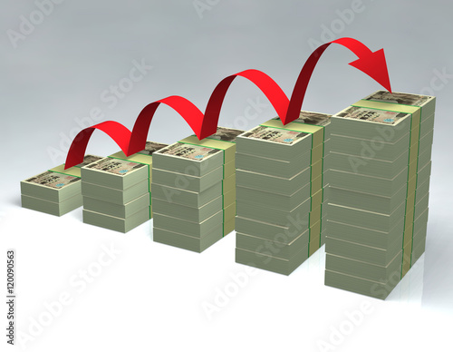 Stacked yen bills 3D