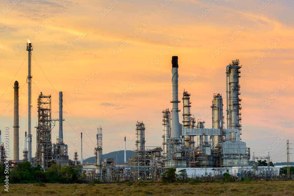 Twilight of oil refinery ,Oil refinery and Petrochemical plant at dusk , Bangkok, Thailand