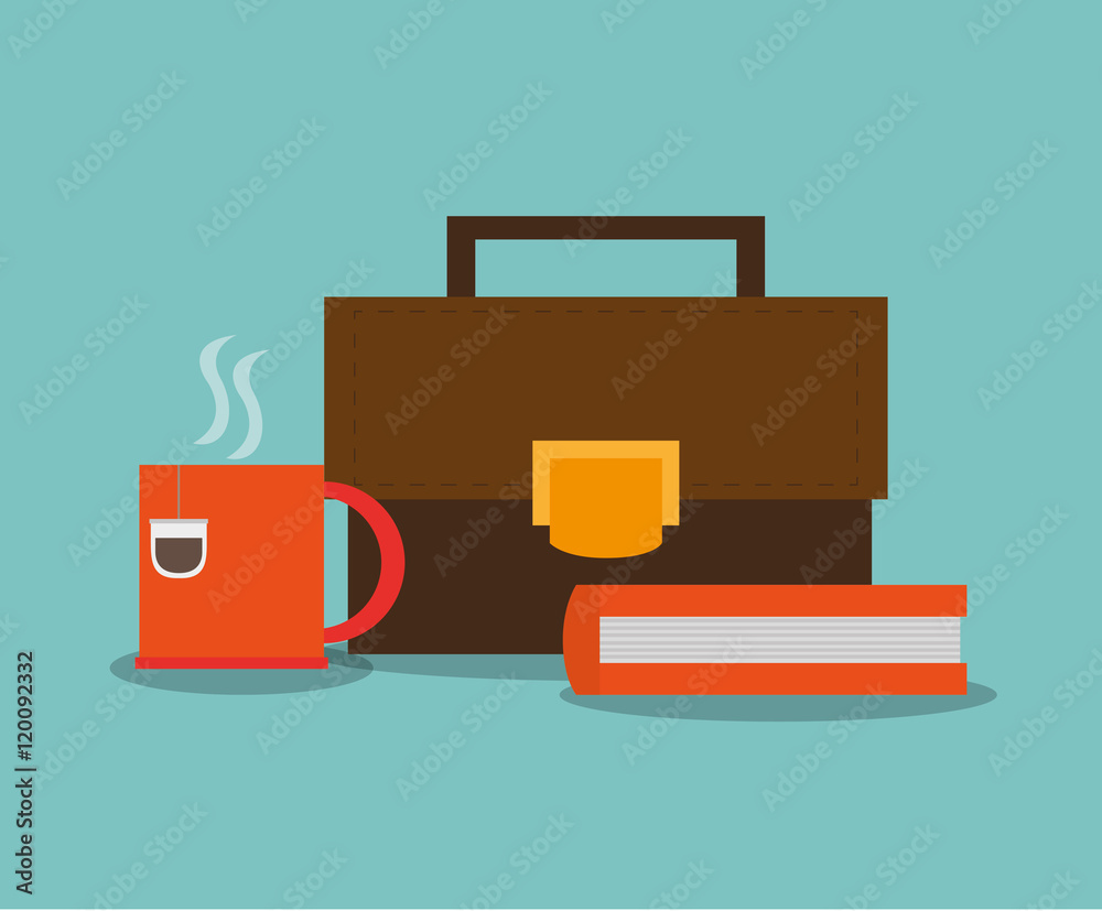 flat design books with briefcase and tea cup office related items icon vector illustration flat design books with briefcase and tea cup office related items icon vector illustration