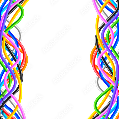Colorful cable waves on sides, isolated vector