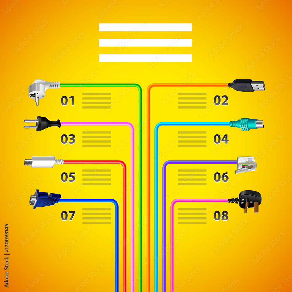 Infographics with plug wire cables on yellow background