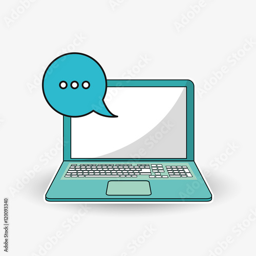 flat design laptop with thought or conversation bubble telecommunication related icons vector illustraiton 