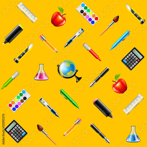 School tools on yellow background seamless vector