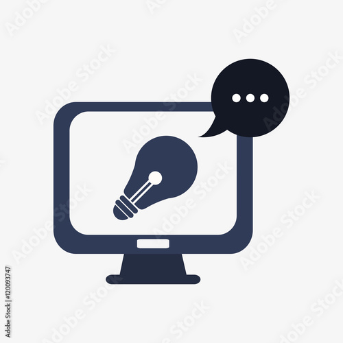 flat design computer monitor with conversation or thought bubble and lightbulb  office and telecommunication icons vector illustration 
