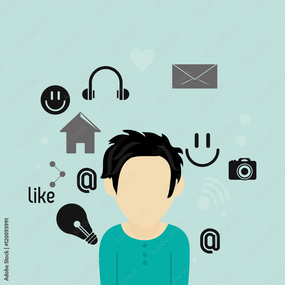 flat design man avatar surrounded by  telecommunication icons vector illustration