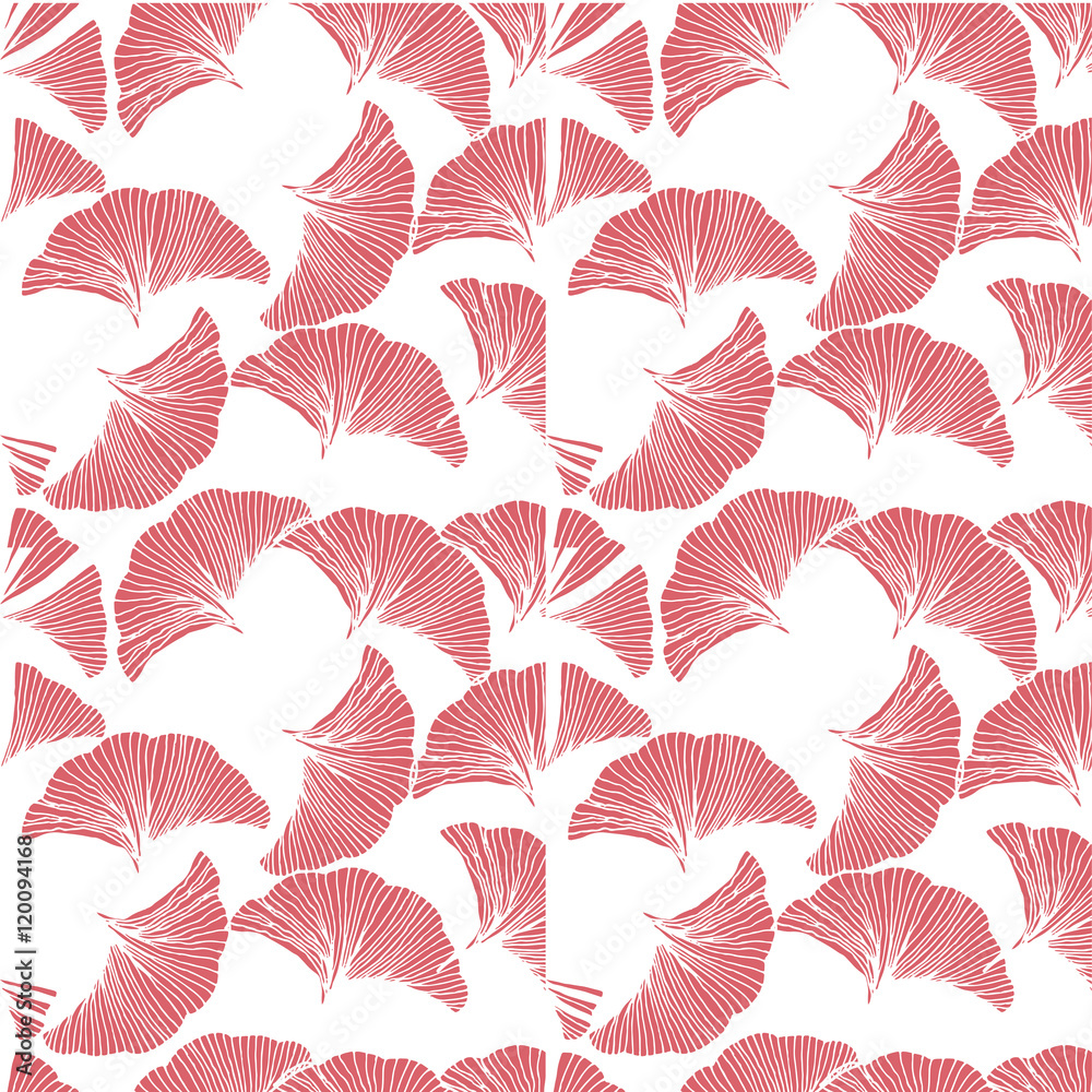 Vector colorful seamless pattern. Hand drawn leaf of Ginkgo Biloba.