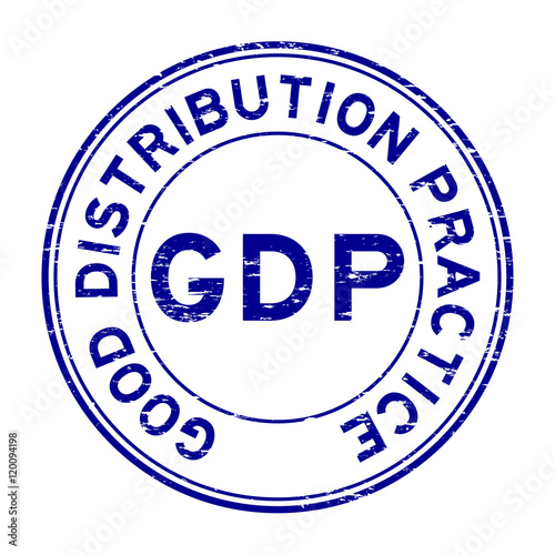 Grunge blue GDP (Good Distribution Practice) rubber stamp