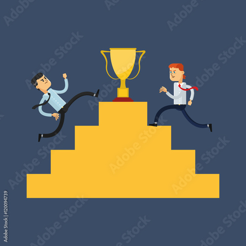 flat design businessmen competing for trophy icon vector illustration
