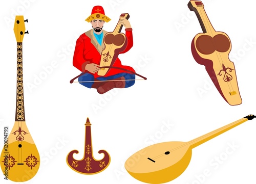 Kazakh traditional folk musiacal instruments icons set
