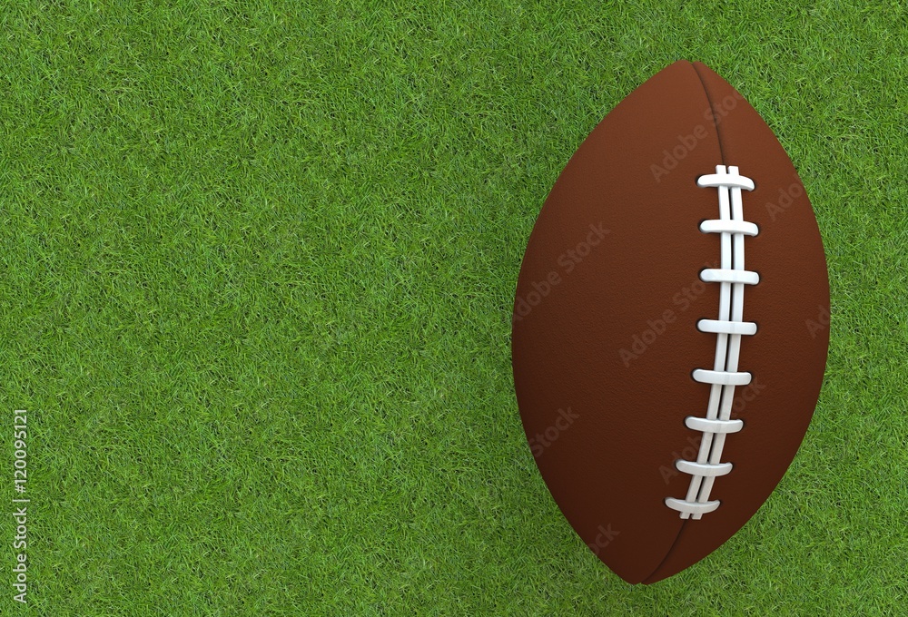 Obraz premium American Football Ball on Grass, 3D rendering