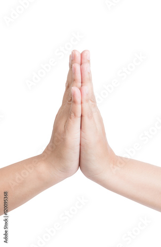 Hand sign Thai Greeting on isolated white background