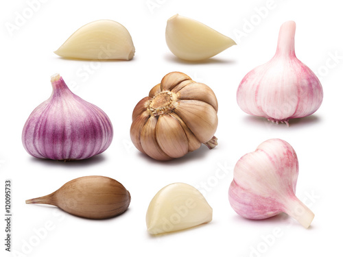 Set of different garlic cloves, paths